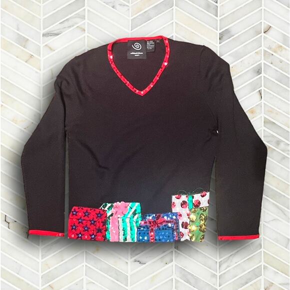 Michael Simon Sweaters - Vintage Michael Simon Womens Christmas Knit Sweater Large Sequin Presents Gifts